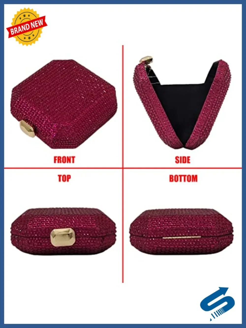Crystal Box Clutch Rhinestone Evening Bag Party Wedding Bling Purse